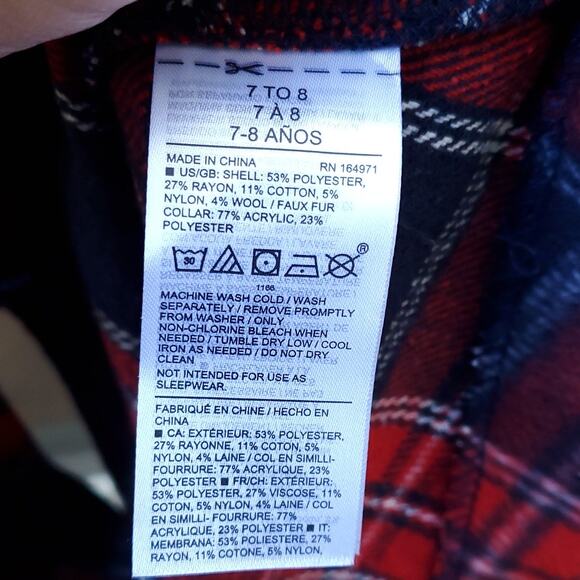 Janie and Jack the Tartan Holiday Cape Red Blue Plaid Faux Fur Collar Sz 7-8 - Picture 14 of 14